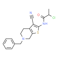 ChemSpider 2D Image | N-(6-Benzyl-3-cyano-4,5,6,7-tetrahydrothieno[2,3-c]pyridin-2-yl)-2-chloropropanamide | C18H18ClN3OS