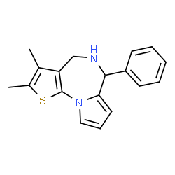 ChemSpider 2D Image | 2,3-Dimethyl-6-phenyl-5,6-dihydro-4H-pyrrolo[1,2-a]thieno[3,2-f][1,4]diazepine | C18H18N2S