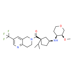 ChemSpider 2D Image | 1,5-Anhydro-2,3-dideoxy-3-{[(1S,3R)-3-isopropyl-3-{[3-(trifluoromethyl)-7,8-dihydro-1,6-naphthyridin-6(5H)-yl]carbonyl}cyclopentyl]amino}-4-O-methyl-D-erythro-pentitol | C24H34F3N3O3