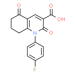 ChemSpider 2D Image | 1-(4-Fluorophenyl)-2,5-dioxo-1,2,5,6,7,8-hexahydro-3-quinolinecarboxylic acid | C16H12FNO4