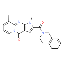 ChemSpider 2D Image | N-Benzyl-N-ethyl-1,9-dimethyl-4-oxo-1,4-dihydropyrido[1,2-a]pyrrolo[2,3-d]pyrimidine-2-carboxamide | C22H22N4O2