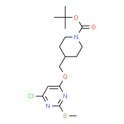 ChemSpider 2D Image | TERT-BUTYL 4-({[6-CHLORO-2-(METHYLSULFANYL)PYRIMIDIN-4-YL]OXY}METHYL)PIPERIDINE-1-CARBOXYLATE | C16H24ClN3O3S