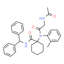 ChemSpider 2D Image | 1-[(N-Acetylglycyl)(2-methylphenyl)amino]-N-(diphenylmethyl)cyclohexanecarboxamide | C31H35N3O3