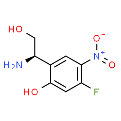 ChemSpider 2D Image | 2-[(1R)-1-Amino-2-hydroxyethyl]-5-fluoro-4-nitrophenol | C8H9FN2O4