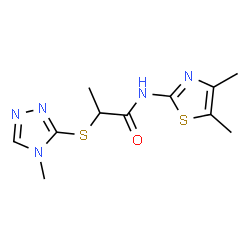 ChemSpider 2D Image | N-(4,5-Dimethyl-1,3-thiazol-2-yl)-2-[(4-methyl-4H-1,2,4-triazol-3-yl)sulfanyl]propanamide | C11H15N5OS2