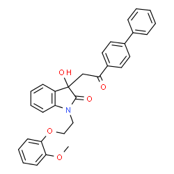 ChemSpider 2D Image | 3-[2-(4-Biphenylyl)-2-oxoethyl]-3-hydroxy-1-[2-(2-methoxyphenoxy)ethyl]-1,3-dihydro-2H-indol-2-one | C31H27NO5