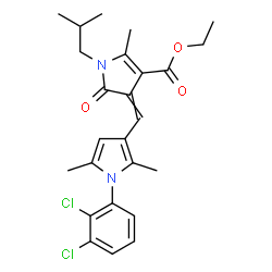 ChemSpider 2D Image | Ethyl 4-{[1-(2,3-dichlorophenyl)-2,5-dimethyl-1H-pyrrol-3-yl]methylene}-1-isobutyl-2-methyl-5-oxo-4,5-dihydro-1H-pyrrole-3-carboxylate | C25H28Cl2N2O3