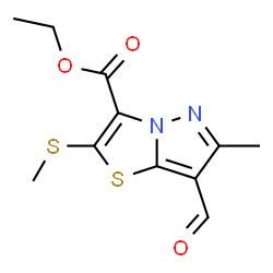 ChemSpider 2D Image | ethyl 7-formyl-6-methyl-2-(methylthio)pyrazolo[5,1-b]thiazole-3-carboxylate | C11H12N2O3S2