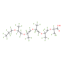 ChemSpider 2D Image | 2,4,4,5,7,7,8,10,10,11,13,13,14,16,16,17,17,18,18,18-Icosafluoro-2,5,8,11,14-pentakis(trifluoromethyl)-3,6,9,12,15-pentaoxaoctadecan-1-oic acid | C18HF35O7