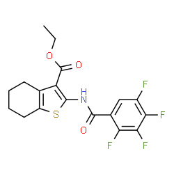 ChemSpider 2D Image | Ethyl 2-[(2,3,4,5-tetrafluorobenzoyl)amino]-4,5,6,7-tetrahydro-1-benzothiophene-3-carboxylate | C18H15F4NO3S