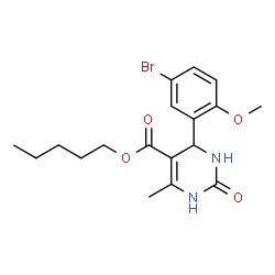 ChemSpider 2D Image | Pentyl 4-(5-bromo-2-methoxyphenyl)-6-methyl-2-oxo-1,2,3,4-tetrahydro-5-pyrimidinecarboxylate | C18H23BrN2O4