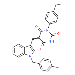 ChemSpider 2D Image | 1-(4-Ethylphenyl)-5-{[1-(4-methylbenzyl)-1H-indol-3-yl]methylene}-2,4,6(1H,3H,5H)-pyrimidinetrione | C29H25N3O3