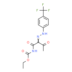 ChemSpider 2D Image | Ethyl (3-oxo-2-{[4-(trifluoromethyl)phenyl]hydrazono}butanoyl)carbamate | C14H14F3N3O4