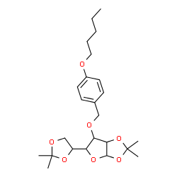 ChemSpider 2D Image | 5-(2,2-Dimethyl-1,3-dioxolan-4-yl)-2,2-dimethyl-6-{[4-(pentyloxy)benzyl]oxy}tetrahydrofuro[2,3-d][1,3]dioxole | C24H36O7