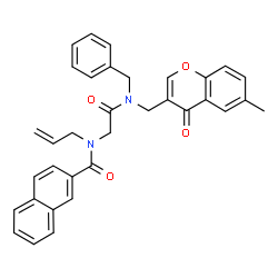 ChemSpider 2D Image | N-Allyl-N-(2-{benzyl[(6-methyl-4-oxo-4H-chromen-3-yl)methyl]amino}-2-oxoethyl)-2-naphthamide | C34H30N2O4