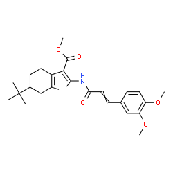 ChemSpider 2D Image | Methyl 2-{[3-(3,4-dimethoxyphenyl)acryloyl]amino}-6-(2-methyl-2-propanyl)-4,5,6,7-tetrahydro-1-benzothiophene-3-carboxylate | C25H31NO5S