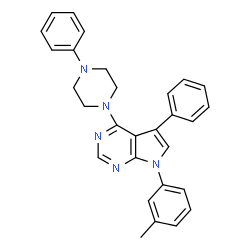 ChemSpider 2D Image | 7-(3-Methylphenyl)-5-phenyl-4-(4-phenyl-1-piperazinyl)-7H-pyrrolo[2,3-d]pyrimidine | C29H27N5