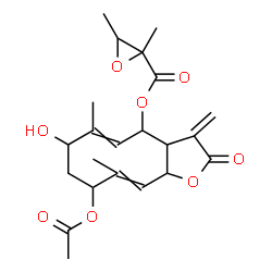 ChemSpider 2D Image | 9-Acetoxy-7-hydroxy-6,10-dimethyl-3-methylene-2-oxo-2,3,3a,4,7,8,9,11a-octahydrocyclodeca[b]furan-4-yl 2,3-dimethyl-2-oxiranecarboxylate | C22H28O8