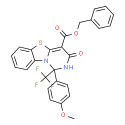 ChemSpider 2D Image | Benzyl 1-(4-methoxyphenyl)-3-oxo-1-(trifluoromethyl)-2,3-dihydro-1H-pyrimido[6,1-b][1,3]benzothiazole-4-carboxylate | C26H19F3N2O4S