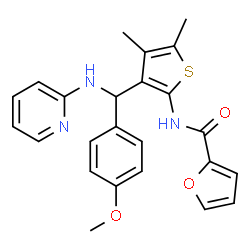 ChemSpider 2D Image | N-{3-[(4-Methoxyphenyl)(2-pyridinylamino)methyl]-4,5-dimethyl-2-thienyl}-2-furamide | C24H23N3O3S