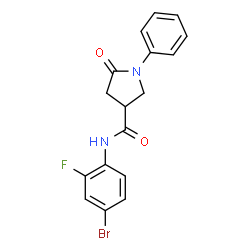 ChemSpider 2D Image | N-(4-Bromo-2-fluorophenyl)-5-oxo-1-phenyl-3-pyrrolidinecarboxamide | C17H14BrFN2O2