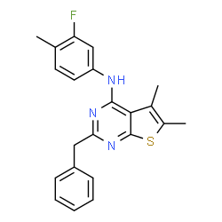 ChemSpider 2D Image | 2-Benzyl-N-(3-fluoro-4-methylphenyl)-5,6-dimethylthieno[2,3-d]pyrimidin-4-amine | C22H20FN3S