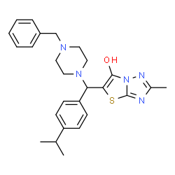 ChemSpider 2D Image | 5-[(4-Benzyl-1-piperazinyl)(4-isopropylphenyl)methyl]-2-methyl[1,3]thiazolo[3,2-b][1,2,4]triazol-6-ol | C26H31N5OS
