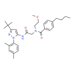 ChemSpider 2D Image | 4-Butyl-N-(2-{[1-(2,4-dimethylphenyl)-3-(2-methyl-2-propanyl)-1H-pyrazol-5-yl]amino}-2-oxoethyl)-N-(2-methoxyethyl)benzamide | C31H42N4O3