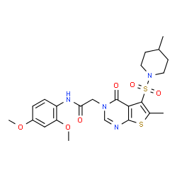 ChemSpider 2D Image | N-(2,4-Dimethoxyphenyl)-2-{6-methyl-5-[(4-methyl-1-piperidinyl)sulfonyl]-4-oxothieno[2,3-d]pyrimidin-3(4H)-yl}acetamide | C23H28N4O6S2