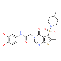 ChemSpider 2D Image | N-(3,4-Dimethoxyphenyl)-2-{6-methyl-5-[(4-methyl-1-piperidinyl)sulfonyl]-4-oxothieno[2,3-d]pyrimidin-3(4H)-yl}acetamide | C23H28N4O6S2