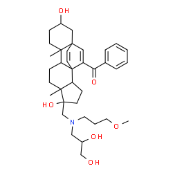 ChemSpider 2D Image | (5-{[(2,3-Dihydroxypropyl)(3-methoxypropyl)amino]methyl}-5,13-dihydroxy-6,10-dimethylpentacyclo[13.2.2.0~1,9~.0~2,6~.0~10,15~]nonadeca-16,18-dien-17-yl)(phenyl)methanone | C36H51NO6