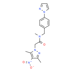 ChemSpider 2D Image | 2-(3,5-Dimethyl-4-nitro-1H-pyrazol-1-yl)-N-methyl-N-[4-(1H-pyrazol-1-yl)benzyl]acetamide | C18H20N6O3