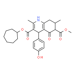 ChemSpider 2D Image | 3-Cycloheptyl 6-methyl 4-(4-hydroxyphenyl)-2,7-dimethyl-5-oxo-1,4,5,6,7,8-hexahydro-3,6-quinolinedicarboxylate | C27H33NO6