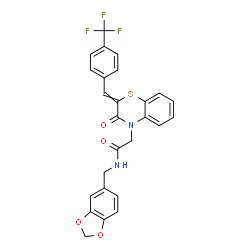 ChemSpider 2D Image | N-(1,3-Benzodioxol-5-ylmethyl)-2-{3-oxo-2-[4-(trifluoromethyl)benzylidene]-2,3-dihydro-4H-1,4-benzothiazin-4-yl}acetamide | C26H19F3N2O4S