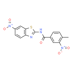 ChemSpider 2D Image | 4-Methyl-3-nitro-N-(6-nitro-1,3-benzothiazol-2-yl)benzamide | C15H10N4O5S