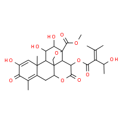 ChemSpider 2D Image | Methyl 2,11,12-trihydroxy-15-{[2-(1-hydroxyethyl)-3-methyl-2-butenoyl]oxy}-3,16-dioxo-13,20-epoxypicrasa-1,4-dien-21-oate | C28H34O12