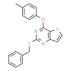ChemSpider 2D Image | 2-(Benzylsulfanyl)-4-(4-methylphenoxy)thieno[3,2-d]pyrimidine | C20H16N2OS2