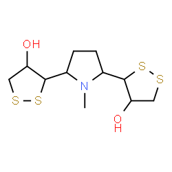 ChemSpider 2D Image | 3,3'-(1-Methyl-2,5-pyrrolidinediyl)bis(1,2-dithiolan-4-ol) | C11H19NO2S4