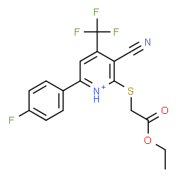 ChemSpider 2D Image | 3-Cyano-2-[(2-ethoxy-2-oxoethyl)sulfanyl]-6-(4-fluorophenyl)-4-(trifluoromethyl)pyridinium | C17H13F4N2O2S