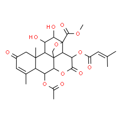 ChemSpider 2D Image | Methyl 6-acetoxy-11,12-dihydroxy-15-[(3-methyl-2-butenoyl)oxy]-2,16-dioxo-13,20-epoxypicras-3-en-21-oate | C28H34O12