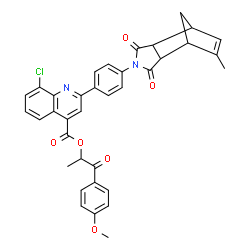 ChemSpider 2D Image | 1-(4-Methoxyphenyl)-1-oxo-2-propanyl 8-chloro-2-[4-(8-methyl-3,5-dioxo-4-azatricyclo[5.2.1.0~2,6~]dec-8-en-4-yl)phenyl]-4-quinolinecarboxylate | C36H29ClN2O6