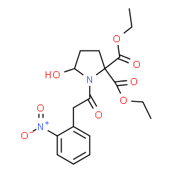 ChemSpider 2D Image | Diethyl 5-hydroxy-1-[(2-nitrophenyl)acetyl]-2,2-pyrrolidinedicarboxylate | C18H22N2O8