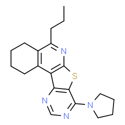 ChemSpider 2D Image | 5-Propyl-8-(1-pyrrolidinyl)-1,2,3,4-tetrahydropyrimido[4',5':4,5]thieno[2,3-c]isoquinoline | C20H24N4S