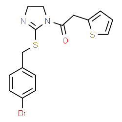 ChemSpider 2D Image | 1-{2-[(4-Bromobenzyl)sulfanyl]-4,5-dihydro-1H-imidazol-1-yl}-2-(2-thienyl)ethanone | C16H15BrN2OS2