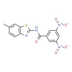 ChemSpider 2D Image | N-(6-Methyl-1,3-benzothiazol-2-yl)-3,5-dinitrobenzamide | C15H10N4O5S