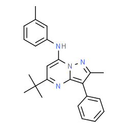ChemSpider 2D Image | 2-Methyl-N-(3-methylphenyl)-5-(2-methyl-2-propanyl)-3-phenylpyrazolo[1,5-a]pyrimidin-7-amine | C24H26N4