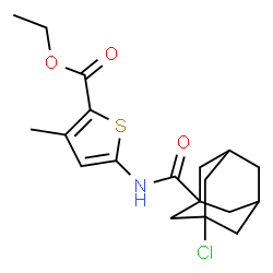 ChemSpider 2D Image | Ethyl 5-{[(3-chloroadamantan-1-yl)carbonyl]amino}-3-methyl-2-thiophenecarboxylate | C19H24ClNO3S