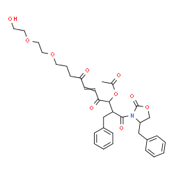 ChemSpider 2D Image | 2-Benzyl-1-(4-benzyl-2-oxo-1,3-oxazolidin-3-yl)-10-[2-(2-hydroxyethoxy)ethoxy]-1,4,7-trioxo-5-decen-3-yl acetate | C33H39NO10