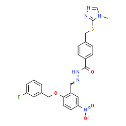 ChemSpider 2D Image | N'-{2-[(3-Fluorobenzyl)oxy]-5-nitrobenzylidene}-4-{[(4-methyl-4H-1,2,4-triazol-3-yl)sulfanyl]methyl}benzohydrazide | C25H21FN6O4S