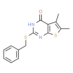 ChemSpider 2D Image | 2-(Benzylsulfanyl)-5,6-dimethylthieno[2,3-d]pyrimidin-4(3H)-one | C15H14N2OS2